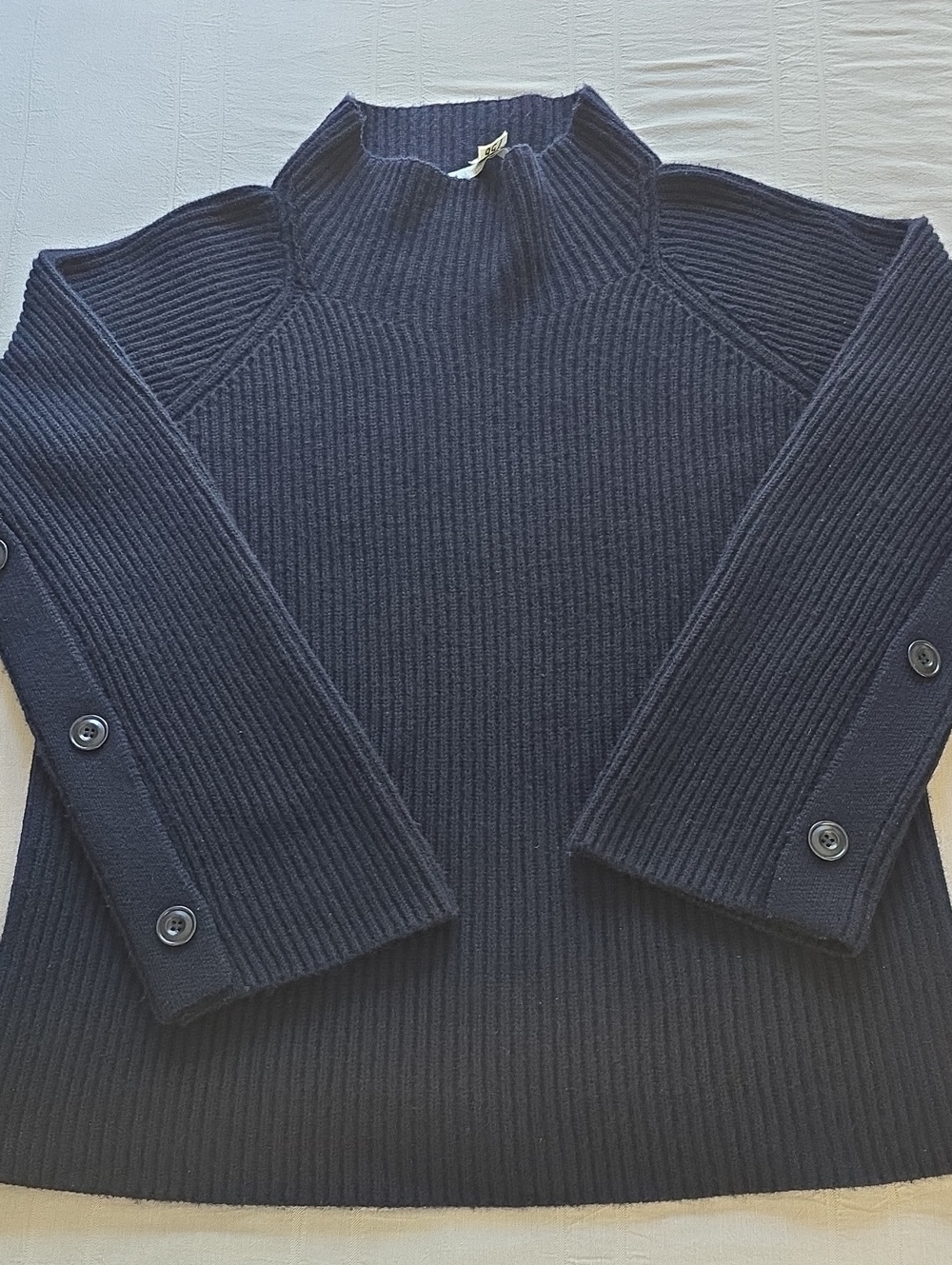 Vince Navy Button Sleeve Wool Cashmere Funnel Neck Sweater Size Large - Picture 2 of 13